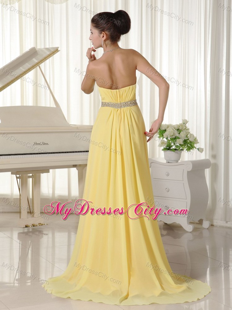 Beaded Waist Sweetheart Light Yellow Homecoming Dress