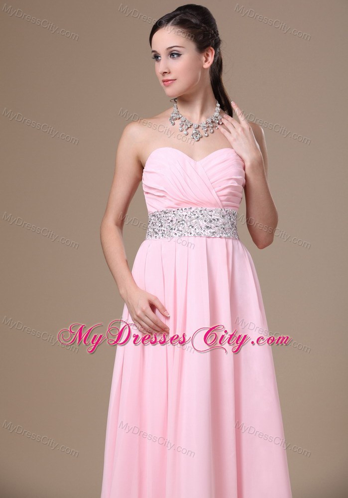 Pink Chiffon Sweetheart Prom Dress with Beaded Waist