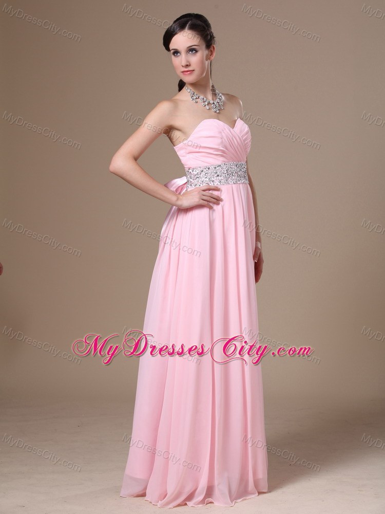 Pink Chiffon Sweetheart Prom Dress with Beaded Waist