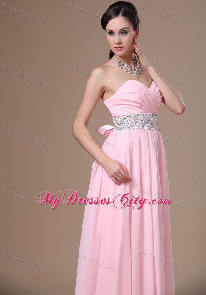 Pink Chiffon Sweetheart Prom Dress with Beaded Waist