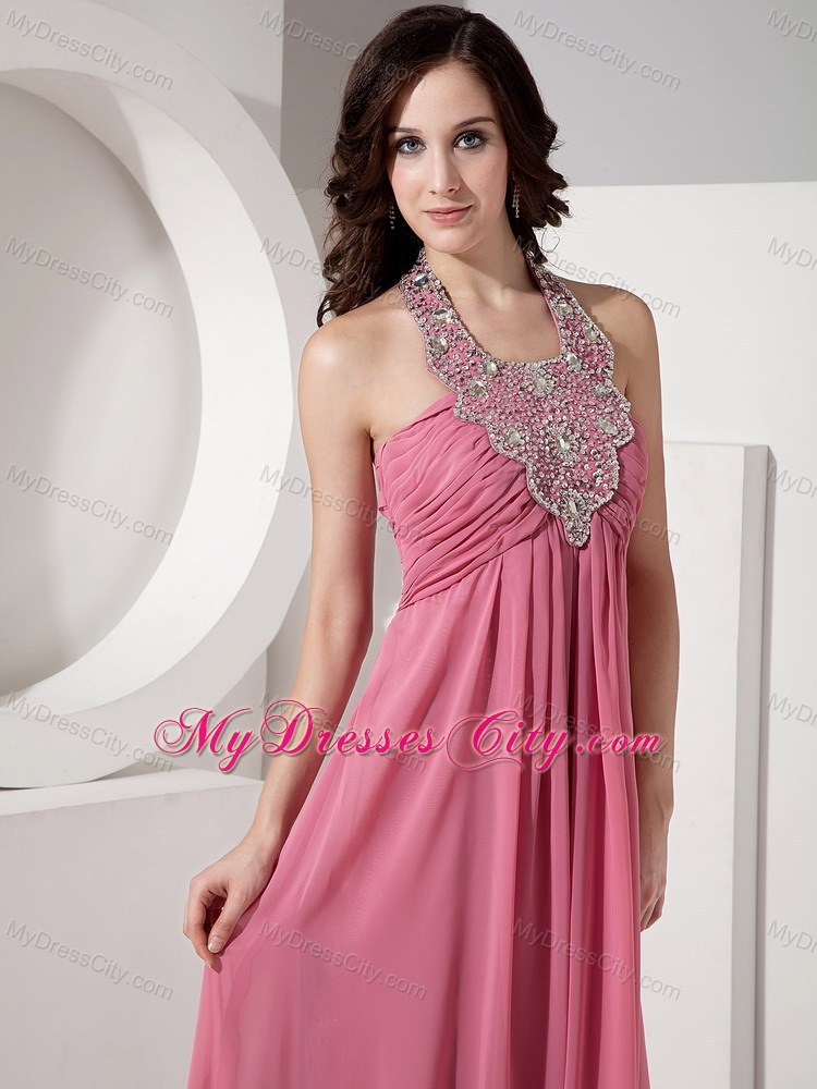 Beautiful Halter Top Chiffon Prom Dress with Rhinestones