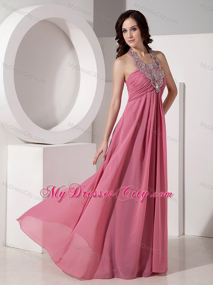 Beautiful Halter Top Chiffon Prom Dress with Rhinestones