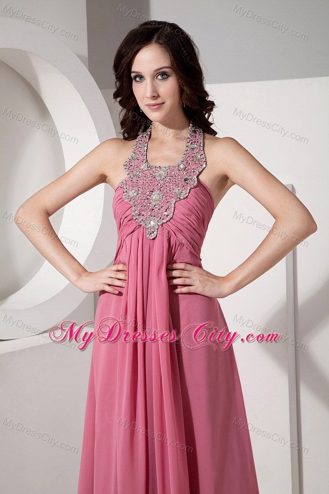 Beautiful Halter Top Chiffon Prom Dress with Rhinestones