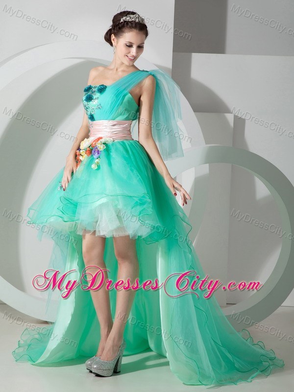 Ice Blue High-low Princess Prom Gown with Beading and Appliques