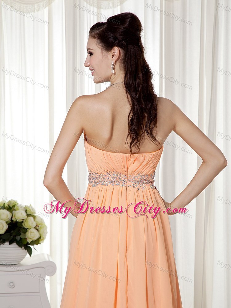 Vintage Empire Strapless Brush Train Chiffon Beaded Prom Dress