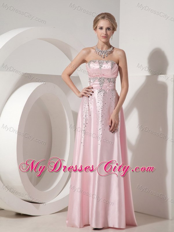 Beading Floor-length Baby Pink Prom Dress in Elastic Woven Satin