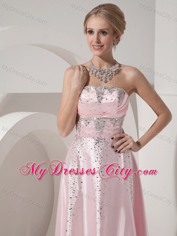 Beading Floor-length Baby Pink Prom Dress in Elastic Woven Satin