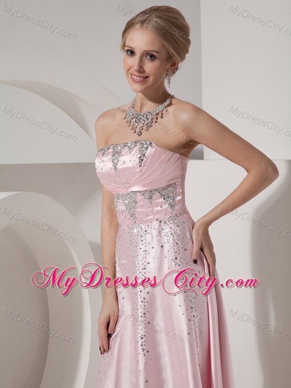 Beading Floor-length Baby Pink Prom Dress in Elastic Woven Satin