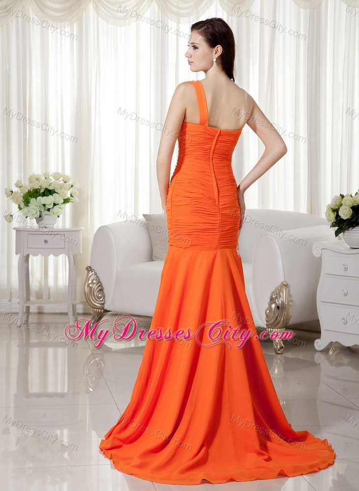 Orange Mermaid One Shoulder Chiffon Prom Dress with Appliques