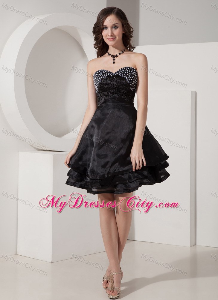 Cute Mini-length Black Princess Sweetheart Beaded Prom Gown