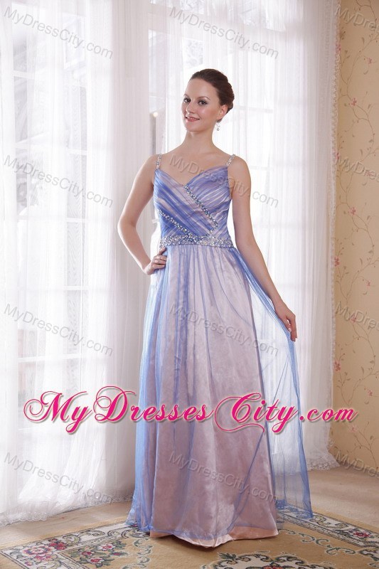 Tulle and Taffeta Beading Lilac Straps Floor-length Prom Dress