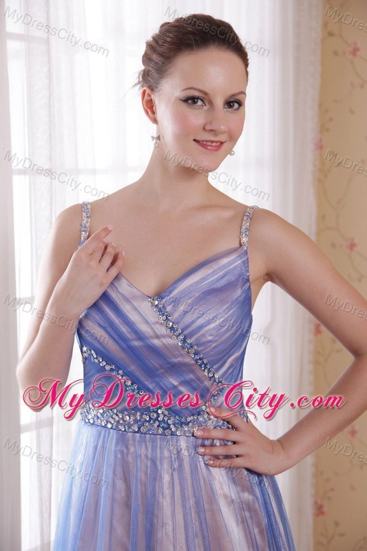 Tulle and Taffeta Beading Lilac Straps Floor-length Prom Dress