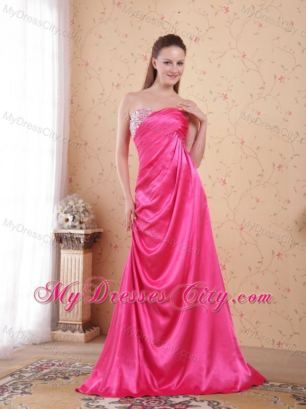 Hot Pink Empire Beaded Sweetheart Prom Celebrity Dress