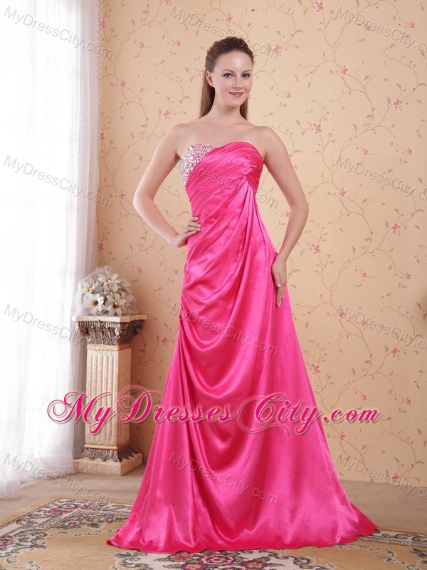 Hot Pink Empire Beaded Sweetheart Prom Celebrity Dress