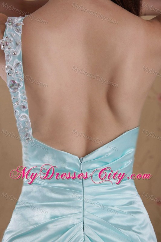 Long One Shoulder Beading Prom Dress with Brush Train