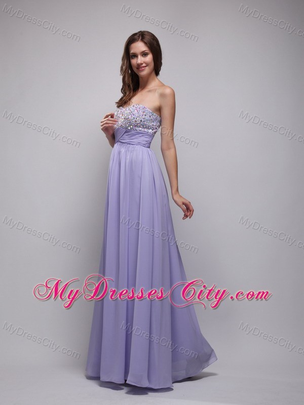 Lilac Empire Strapless Long Chiffon Beading Prom Dress