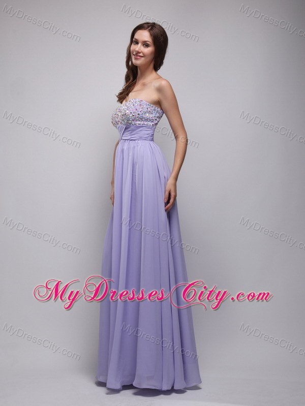 Lilac Empire Strapless Long Chiffon Beading Prom Dress