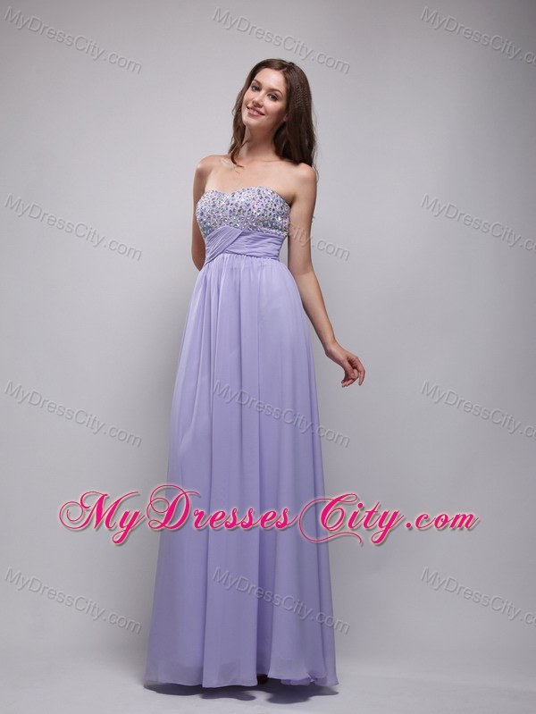 Lilac Empire Strapless Long Chiffon Beading Prom Dress