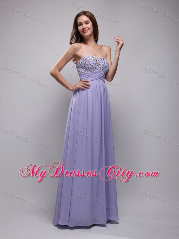 Lilac Empire Strapless Long Chiffon Beading Prom Dress