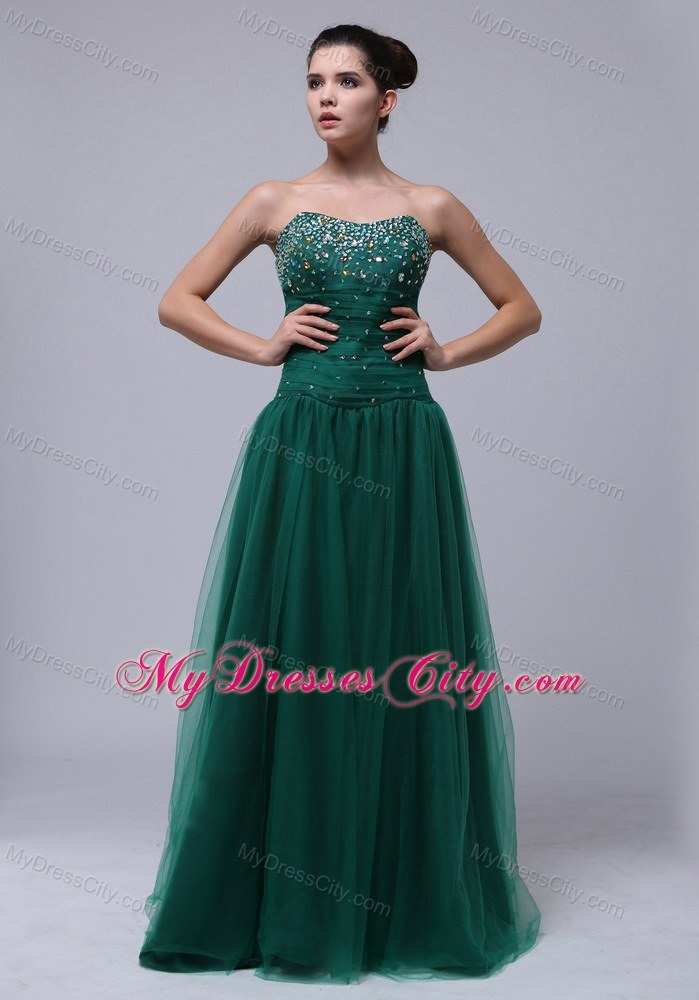 Tulle Strapless Beaded Bust Dark Green Prom Dress