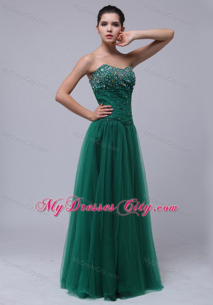 Tulle Strapless Beaded Bust Dark Green Prom Dress