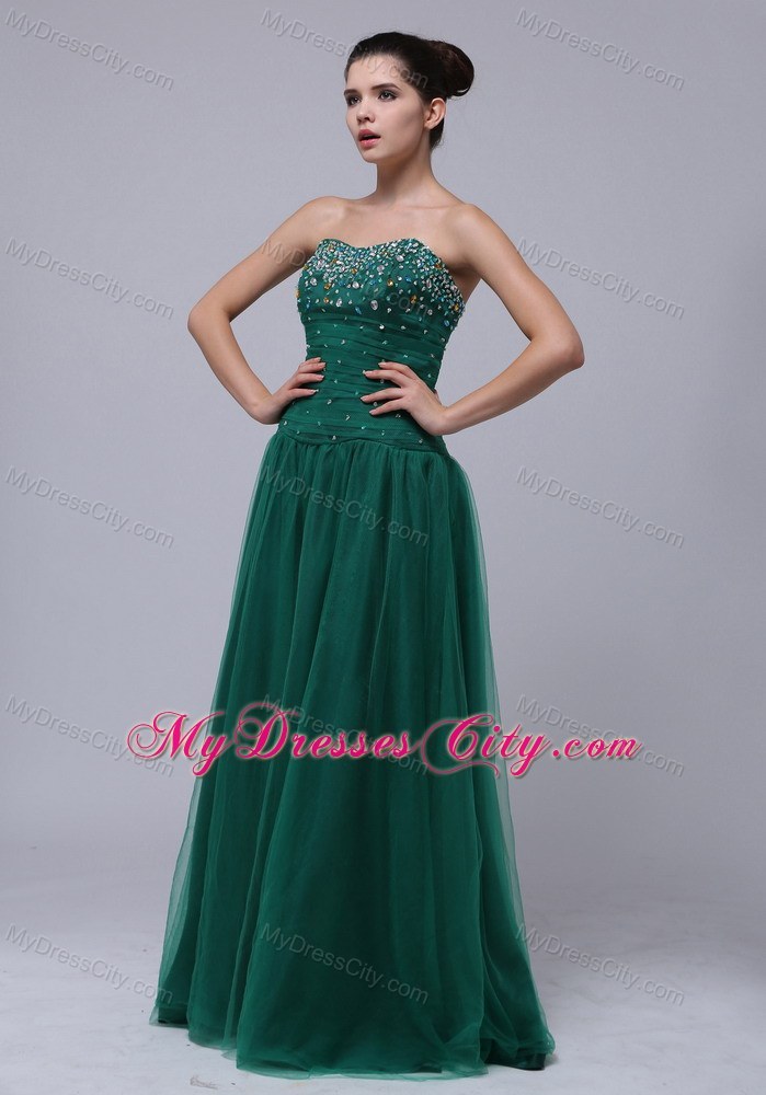 Tulle Strapless Beaded Bust Dark Green Prom Dress