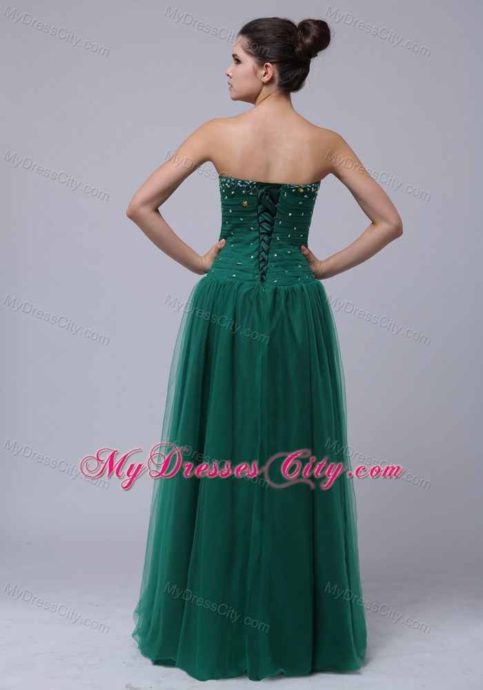 Tulle Strapless Beaded Bust Dark Green Prom Dress