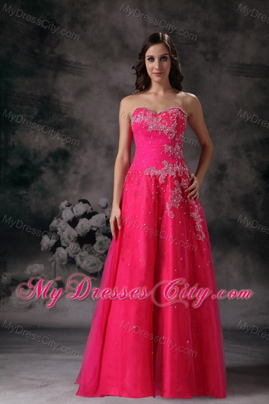 Beaded Hot Pink A-line Sweetheart Prom Formal Dress