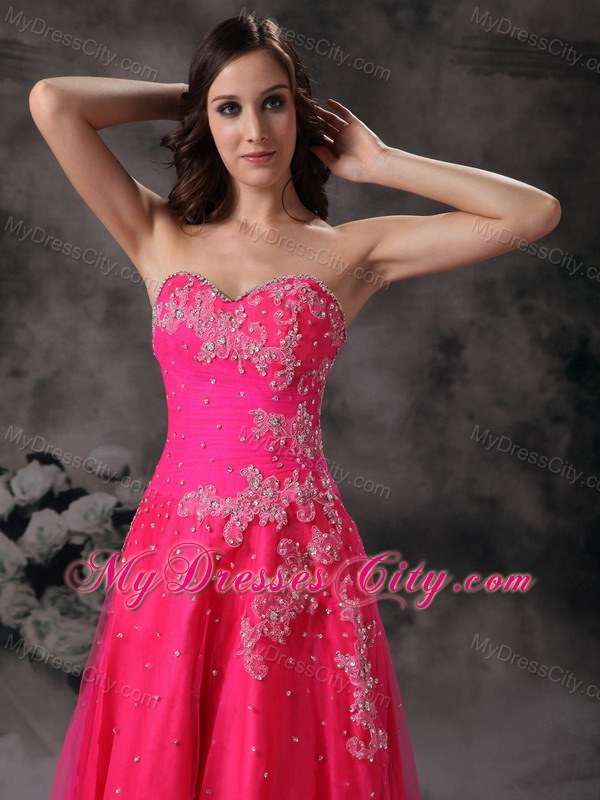 Beaded Hot Pink A-line Sweetheart Prom Formal Dress