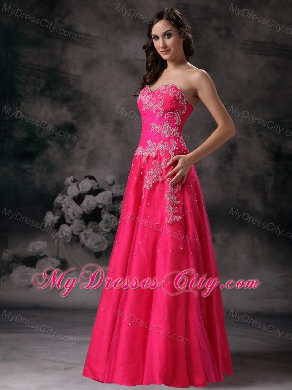 Beaded Hot Pink A-line Sweetheart Prom Formal Dress