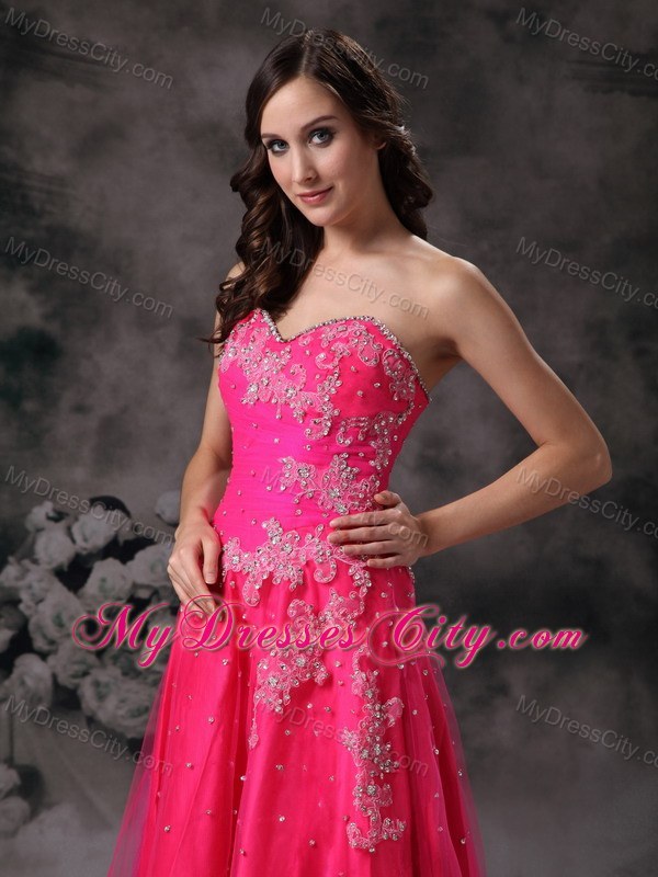 Beaded Hot Pink A-line Sweetheart Prom Formal Dress