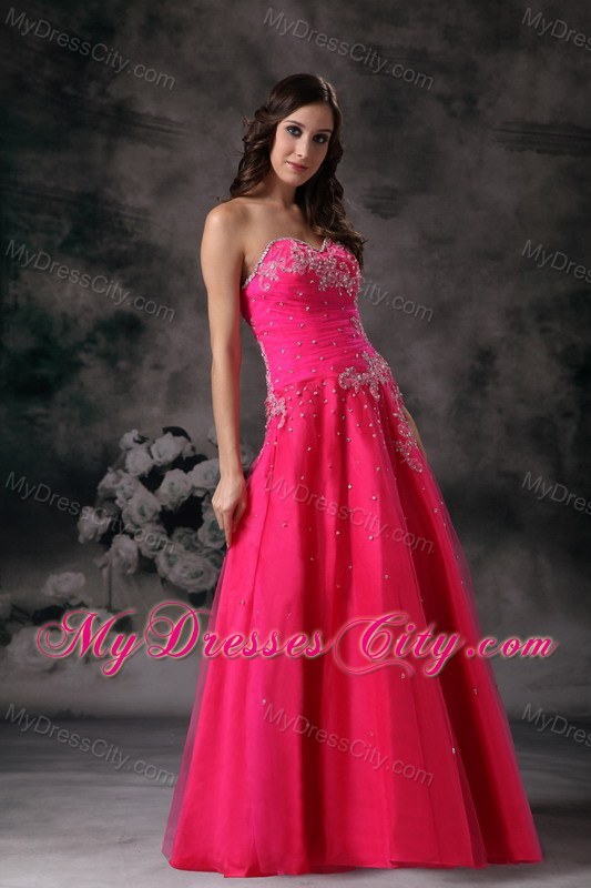 Beaded Hot Pink A-line Sweetheart Prom Formal Dress