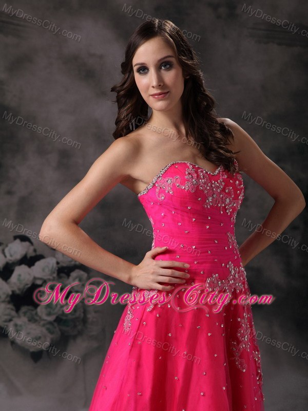 Beaded Hot Pink A-line Sweetheart Prom Formal Dress