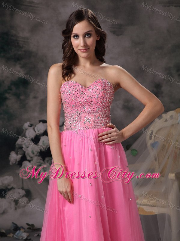 Sweetheart Empire Rose Pink Beaded Prom Dress for Girls