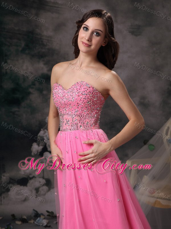 Sweetheart Empire Rose Pink Beaded Prom Dress for Girls