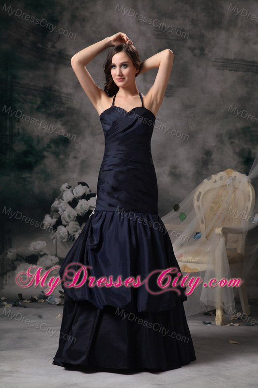 Elegant Black Mermaid Halter Prom Evening Dress Floor-length