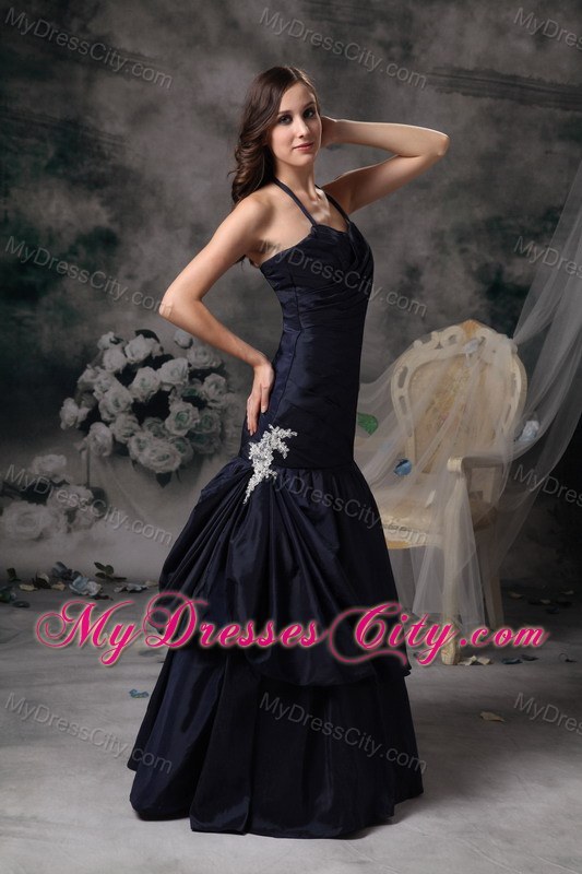 Elegant Black Mermaid Halter Prom Evening Dress Floor-length