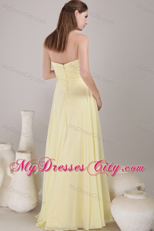 Yellow Empire Sweetheart Chiffon Ruched Long Prom Dress