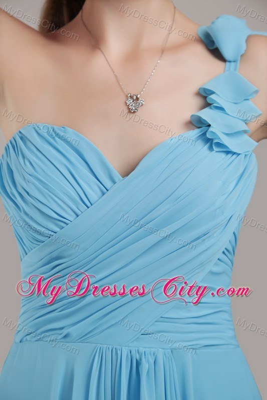 Blue One Shoulder Ruched Chiffon Prom Dress Floor-length