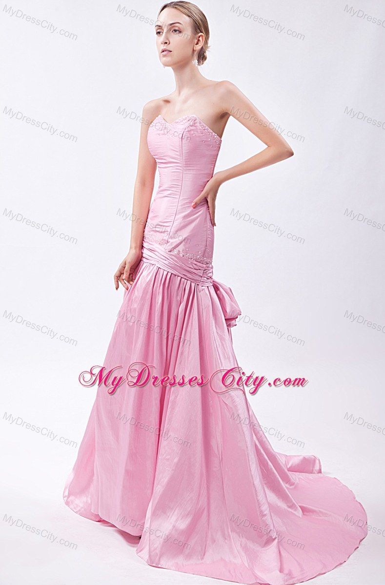 Beaded Mermaid Pink Sweetheart Prom Dress with Train