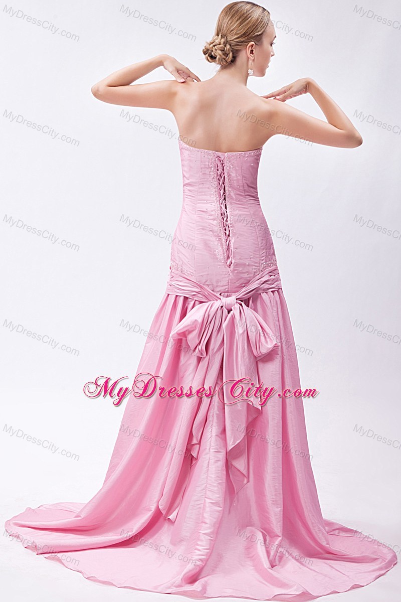 Beaded Mermaid Pink Sweetheart Prom Dress with Train