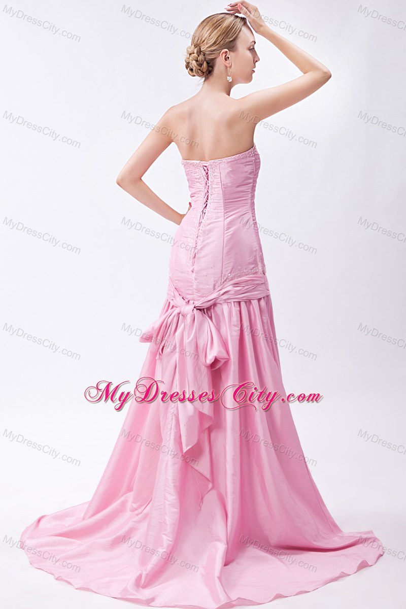 Beaded Mermaid Pink Sweetheart Prom Dress with Train