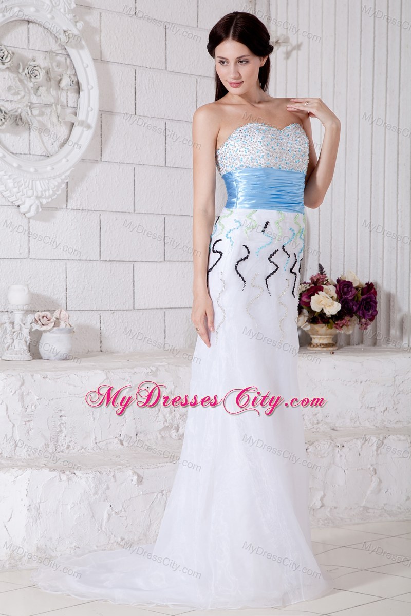 Beaded White Sweetheart Prom Holiday Dress with Belt