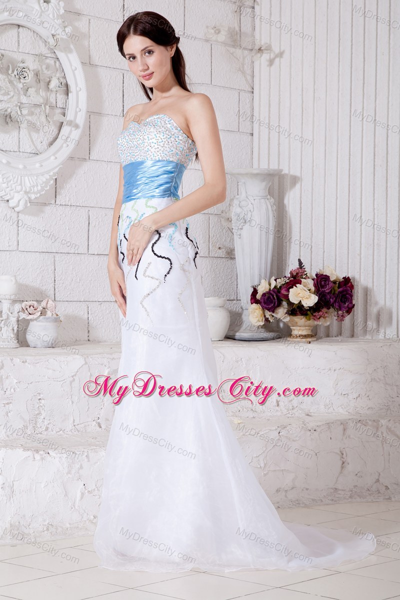 Beaded White Sweetheart Prom Holiday Dress with Belt