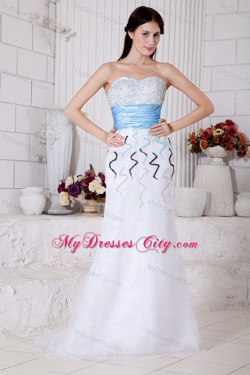 Beaded White Sweetheart Prom Holiday Dress with Belt