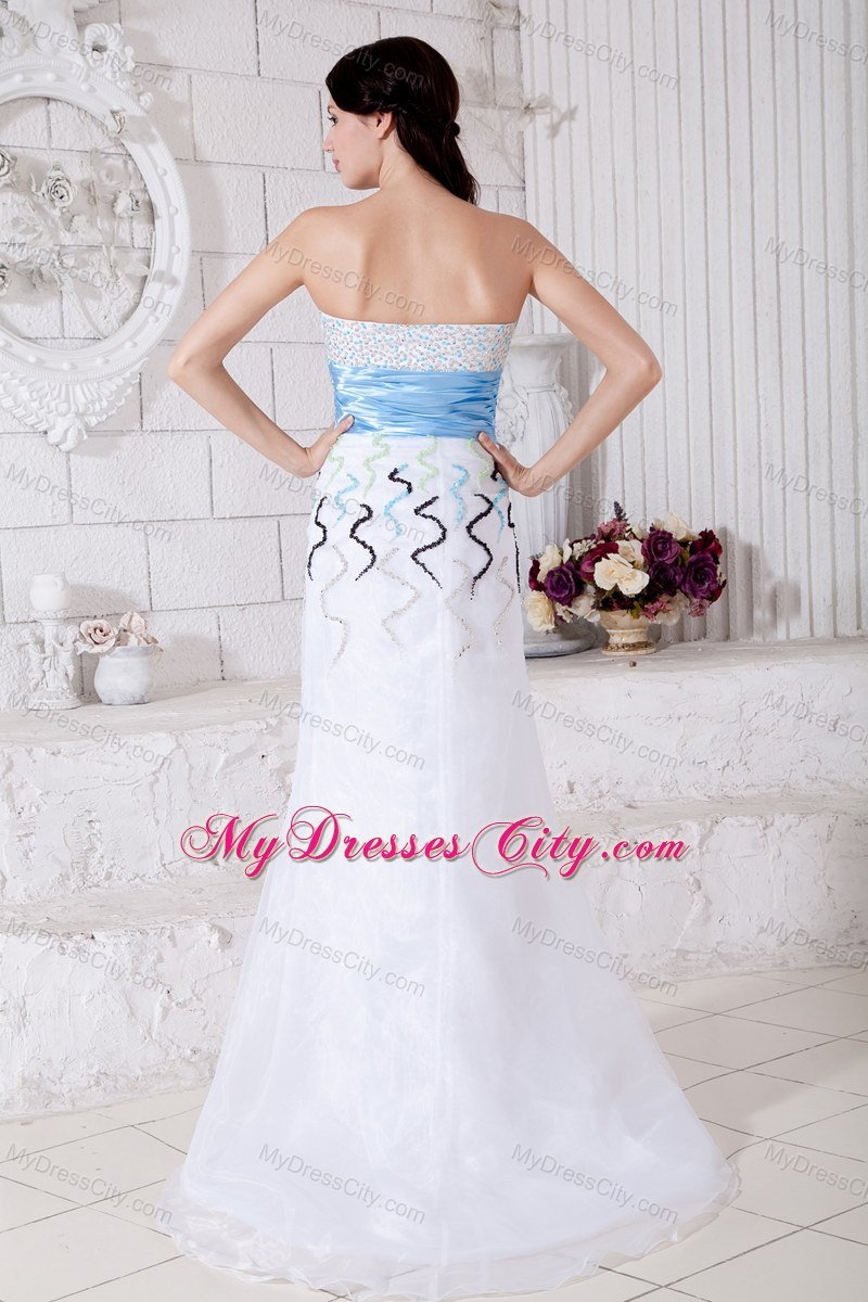 Beaded White Sweetheart Prom Holiday Dress with Belt