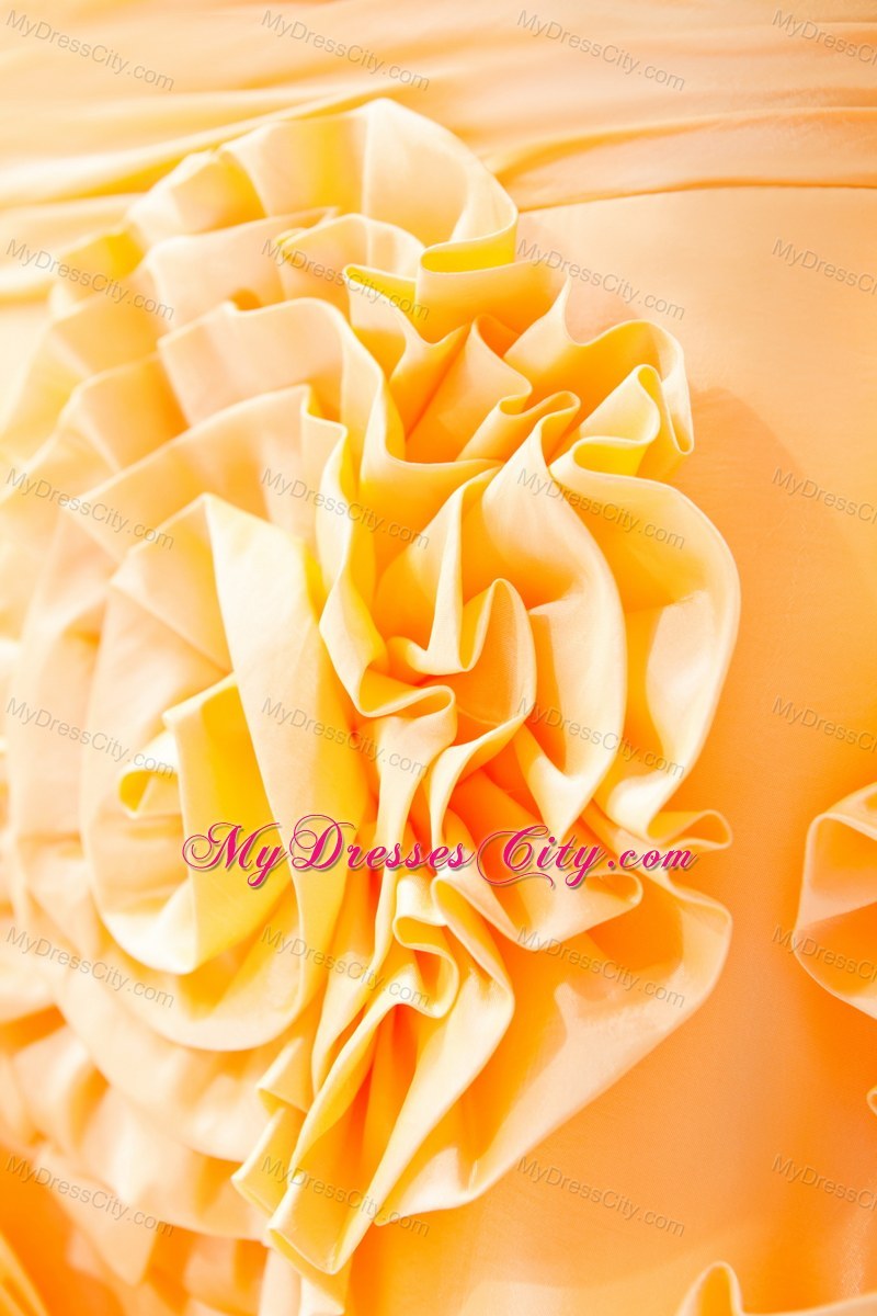 Ruched Orange Mermaid Sweetheart Flower Prom Dress