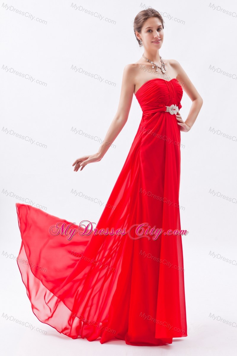 Red Strapless 2013 Empire Chiffon Prom Dress Beaded