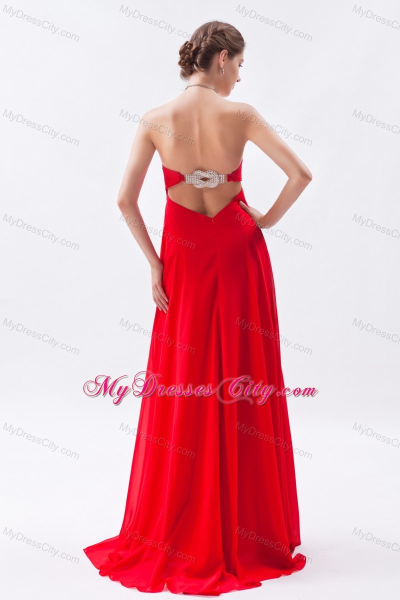 Red Strapless 2013 Empire Chiffon Prom Dress Beaded