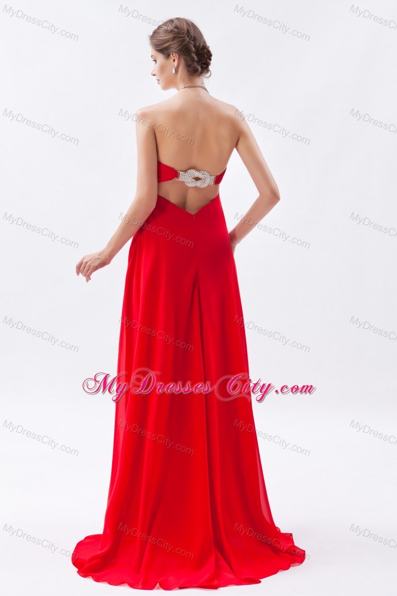 Red Strapless 2013 Empire Chiffon Prom Dress Beaded